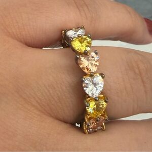 Multi-Colour Heart Gemstone Band Ring - Women Jewelry